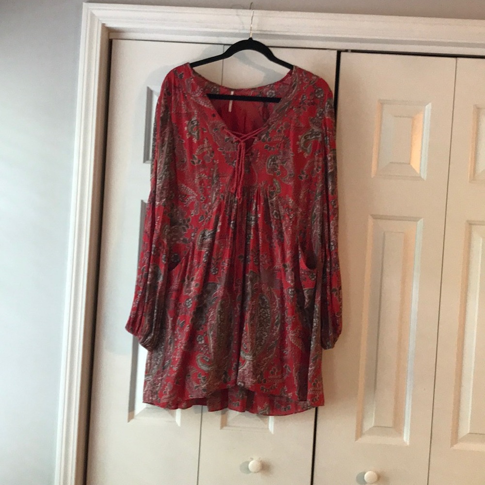 Free People paisley dress tie front with pockets